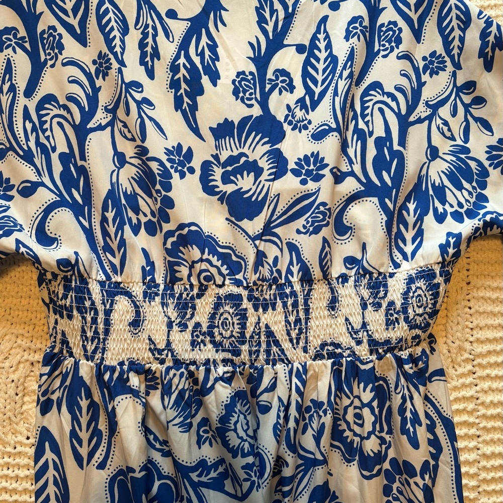 Blue and White Floral V-Neck Maxi Dress - Picture 8 of 9